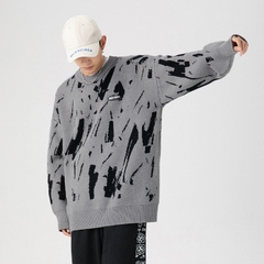 Áo len unisex dệt kim Nhật Bản họa tiết bắn mực vải Jacquard