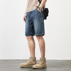 Quần short jean nam ống suông phối bạc màu phong cách Hàn Quốc