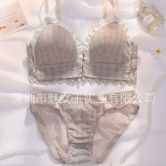 Bộ đồ lót nữ phối ren thời trang khóa phía trước, kiểu dáng Pháp tươi tắn đáng yêu