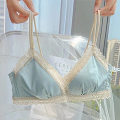 Bộ đồ lót nữ cúp ngực mỏng phối ren, không gọng thép, kiểu dáng thời trang Pháp