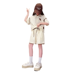 Bộ đồ hai mảnh áo tay ngắn cổ polo phối quần ngắn thời trang dành cho bé gái