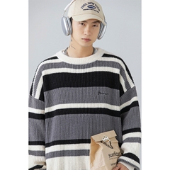 Áo len unisex kẻ sọc màu tương phản phong cách retro
