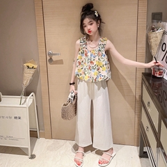 Bộ đồ hai mảnh kiểu dáng mới áo hai dây và quần ống rộng thời trang dành cho bé gái