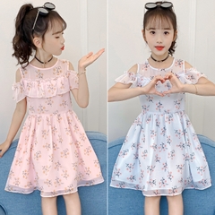 Đầm bé gái kiểu dáng mỏng hở vai phối ren phong cách Hàn Quốc dành cho bé gái