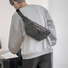 Túi bao tử đeo chéo da PU sọc caro hợp thời trang