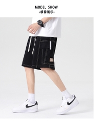 Quần short jean nam ống rộng túi hộp hợp thời trang