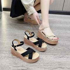 Dép sandal đế xuồng, quai chéo, chống trơn, phong cách đơn giản
