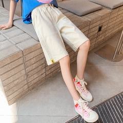 Quần 5 tấc vải cotton lưng cao co giãn thời trang dành cho bé gái