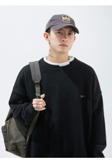 Áo len unisex giả hai lớp form rộng phong cách retro