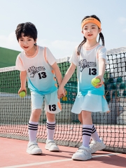 Bộ đồ thể thao bóng rổ ngắn tay cổ tròn loang màu cho bé trai