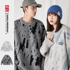 Áo len unisex dệt kim Nhật Bản họa tiết bắn mực vải Jacquard