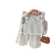 Bộ đồ hai mảnh gồm áo hai dây và quần ống rộng thời trang dành cho bé gái