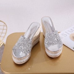 Giày cao gót đế dày đính kim cương giả thời trang Âu Mỹ mùa hè