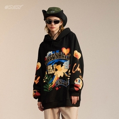 Áo hoodie OVDY unisex lông cừu in hình họa tiết rực rỡ