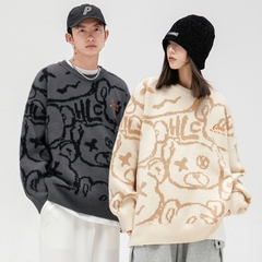 Áo len unisex dệt hình gấu phong cách Nhật Bản