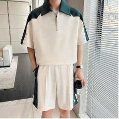 Bộ đồ nam áo cổ polo kéo khóa phối màu hợp thời trang