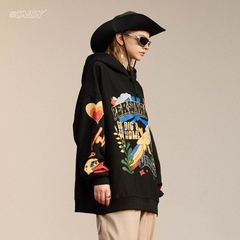 Áo hoodie OVDY unisex lông cừu in hình họa tiết rực rỡ