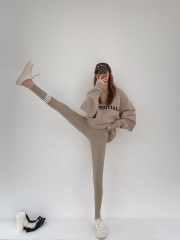 Quần legging nữ co giãn dài chín tấc, thiết kế kẻ sọc ống quần thời trang