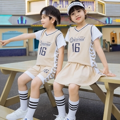 Bộ đồ thể thao bóng rổ cotton ngắn tay cổ chữ V cho bé trai
