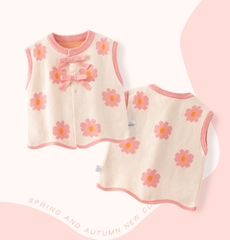 Áo len gile vải cotton dệt kim phối nơ kiểu dáng công chúa dễ thương dành cho bé gái