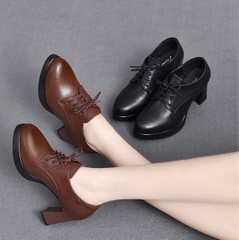 Giày boots da bò thật ngắn cổ, cao gót kiểu dáng trang nhã