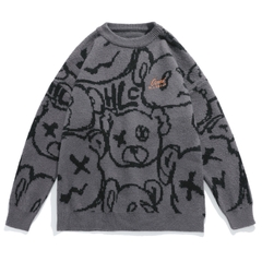 Áo len unisex dệt hình gấu phong cách Nhật Bản
