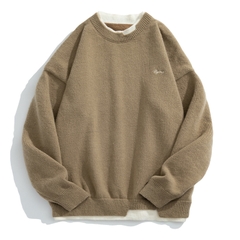 Áo len unisex giả hai lớp form rộng phong cách retro