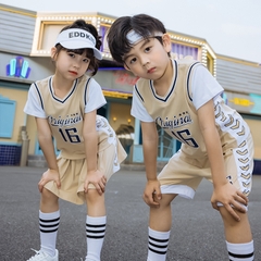 Bộ đồ thể thao bóng rổ cotton ngắn tay cổ chữ V cho bé trai