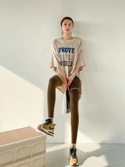 Quần legging nữ dài chín tấc ôm dáng co giãn, in chữ trên đùi thời trang