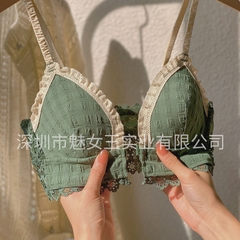 Bộ đồ lót nữ phối ren thời trang khóa phía trước, kiểu dáng Pháp tươi tắn đáng yêu