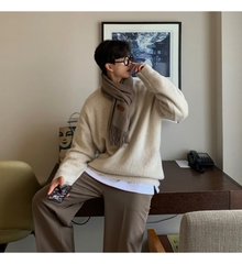 Áo len nam dệt kim dài tay đơn giản phong cách retro Nhật Bản