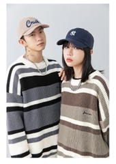 Áo len unisex kẻ sọc màu tương phản phong cách retro