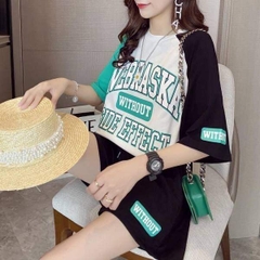 Bộ đồ thể thao hai mảnh, áo thun và quần đùi rộng rãi thoải mái dành cho nữ