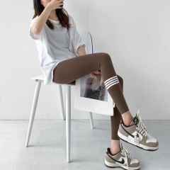 Quần legging nữ co giãn dài chín tấc, thiết kế kẻ sọc ống quần thời trang
