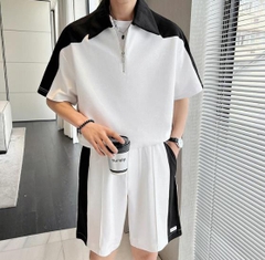 Bộ đồ nam áo cổ polo kéo khóa phối màu hợp thời trang