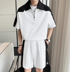 Bộ đồ nam áo cổ polo kéo khóa phối màu hợp thời trang