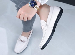Giày lười nam chất da bò mềm mại kiểu dáng họa tiết đẹp sang trọng