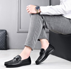 Giày lười nam chất da cao cấp phối họa tiết hợp thời trang