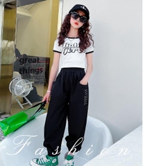 Áo thun vải cotton tay ngắn lưng cao in chữ thời trang dành cho bé gái