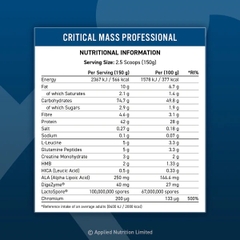 Sữa tăng cân Critical Mass Professional - Lean Mass Gainer Applied Nutrition 6kg - 3 mùi