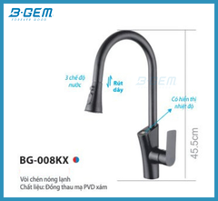 VÒI CHÉN CAO CẤP DÂY RÚT HIỂN THỊ NHIỆT ĐỘ B-GEM BG-008KX