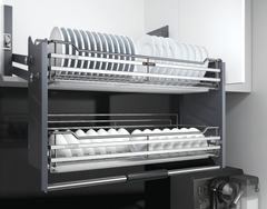 Giá Chén Bát Nâng Hạ 2 Tầng Inox Mờ ROXANA R015