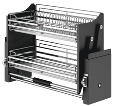Giá Chén Bát Nâng Hạ 2 Tầng Inox Mờ ROXANA R015
