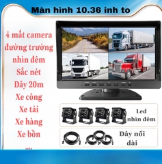 Bộ 4 mắt camera kèm màn hình 10.36 inch cho xe đường trường, xe to nhiều điểm khuất, nhìn đêm tốt, camera hành trình