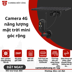 Camera 4G năng lượng mặt trời mini góc rộng 180 độ, nhỏ gọn, chống nước IP67, có tích hợp pin 5200mAH