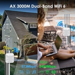 Bộ phát wifi 300-500m WAVLINK WiFi6 AX3000 AERIAL HD6 cao cấp băng tần kép, chống thấm nước IP67, tối đa 1Km