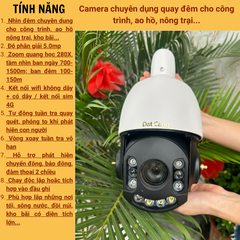 Camera zoom xa cho nhà xưởng, nông trại, rừng núi, kho bãi, kết nối wifi không dây+có dây/4G, tự động tuần tra quay quét, phóng to khi phát hiện con người, tầm nhìn xa 300-500m