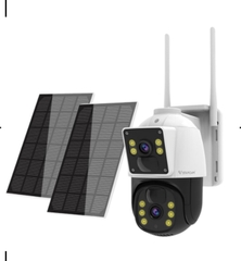 Camera năng lượng mặt trời 4G, 2 ống kính camera, đi kèm 2 tấm pin năng lượng mặt trời, zoom xa kỹ thuật số, kết nối độc lập qua sim 4g không cần điện và wifi