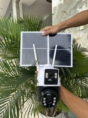 Camera năng lượng mặt trời 4G, 2 ống kính camera, đi kèm 2 tấm pin năng lượng mặt trời, zoom xa kỹ thuật số, kết nối độc lập qua sim 4g không cần điện và wifi
