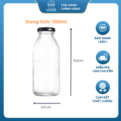 Chai Thủy Tinh Dáng Bầu Nắp Thiếc 350ml, Đựng Sữa, Nước Trái Cây, Sinh Tố, Nắp Vặn Chắc Chắn - North Star Packing